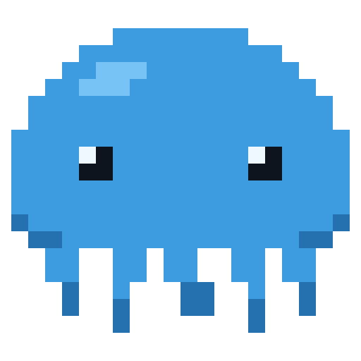 Alan Code's mascot, a pixel-art jellyfish